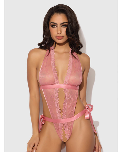 Kiki Lace &amp; Satin Drop Off Teddy - Rose SM