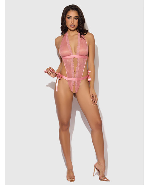 Kiki Lace &amp; Satin Drop Off Teddy - Rose XL