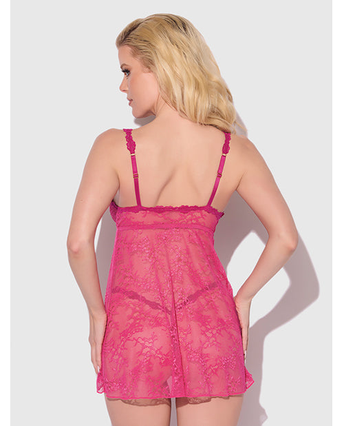 Yvone Lace Babydoll w/Front Closure &amp; G-String 2 pc Set - Pink XL