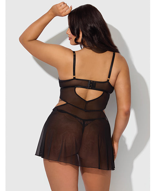 Nova Lace &amp; Mesh Babydoll w/G-String 2 pc Set - Black 3X/4X