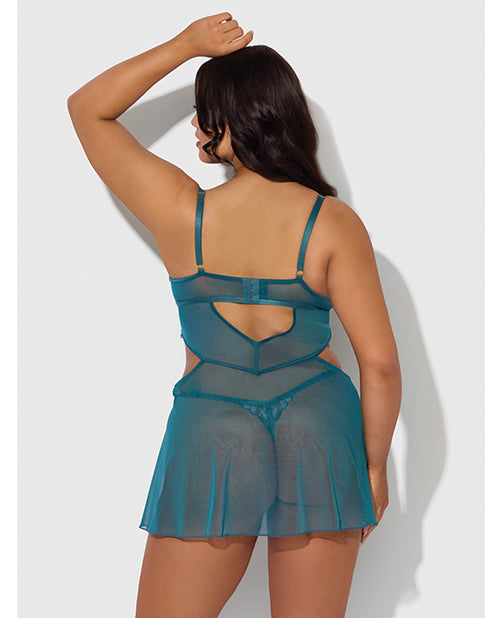 Nova Lace &amp; Mesh Babydoll w/G-String 2 pc Set - Jade Blue 1X/2X