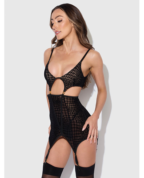 Snake Velvet-Burnout Mesh Chemise &amp; G-String Set - Black XL