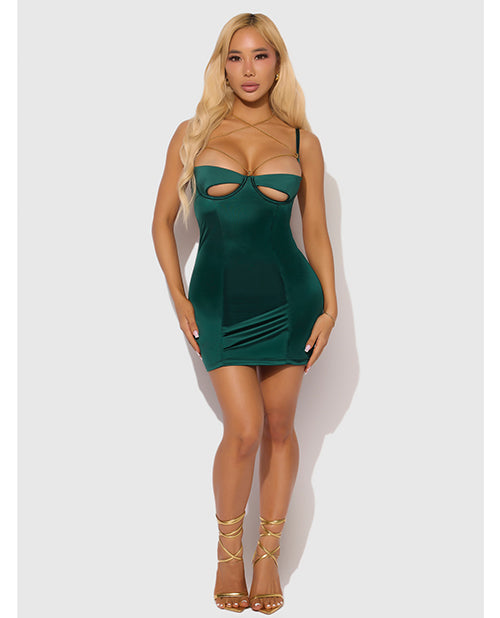 Evangeline Satin &amp; Chain Open Cup &amp; Back Chemise &amp; G-String Set - Green 1X/2X