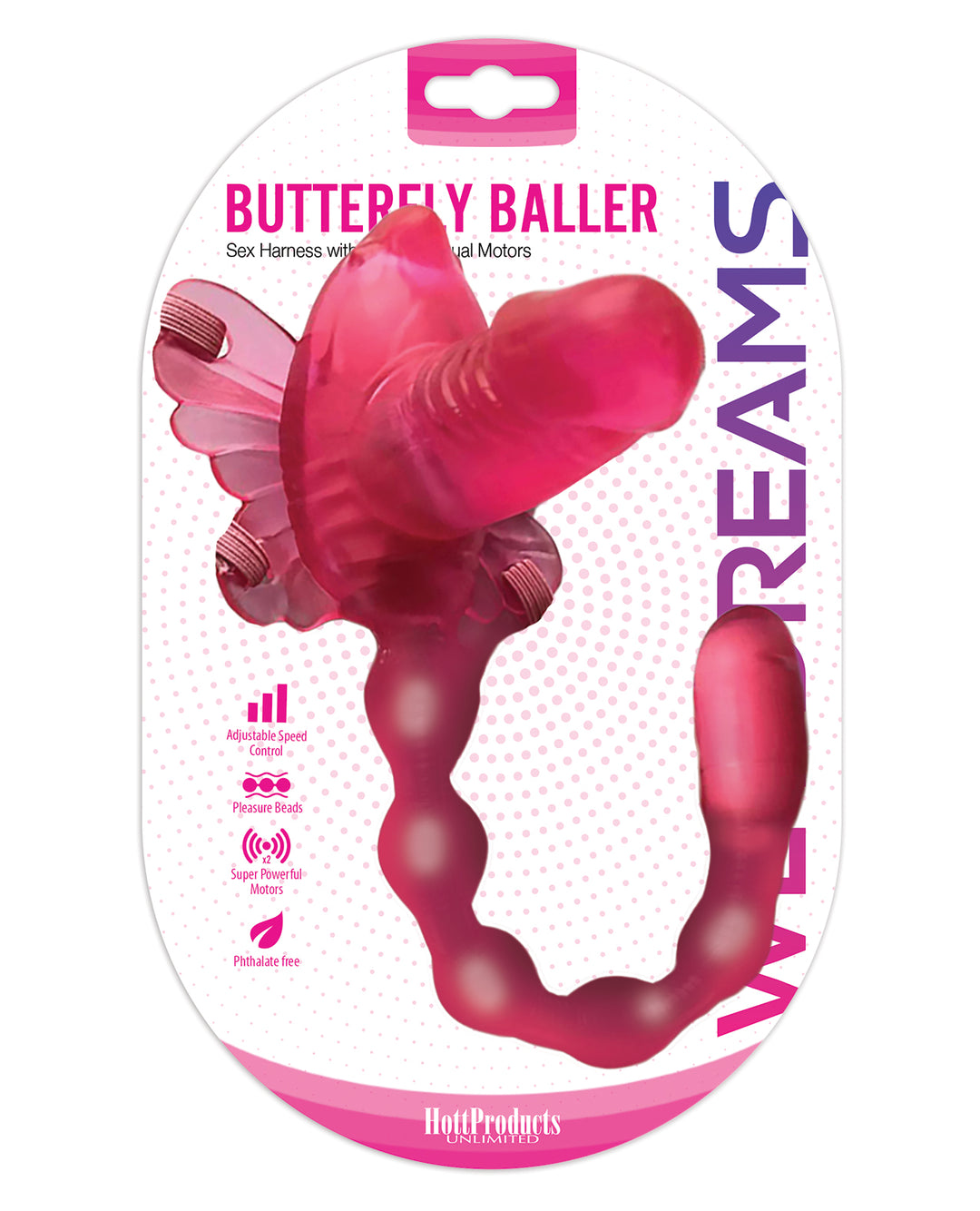 Wet Dreams Butterfly Baller Sex Harness w/Dildo - Pink