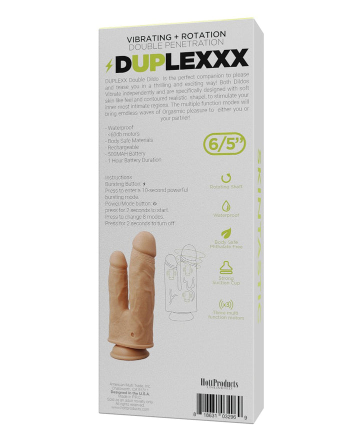 Skinsations Duplexx Vibrating &amp; Rotating Double Dildo - Flesh