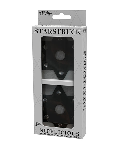 Nipplicious Starstruck Leather Pasties w/Studs &amp; Nipple Hole - Black