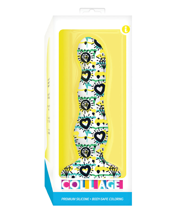 Collage Diamonds &amp; Hearts Curvy Silicone Dildo