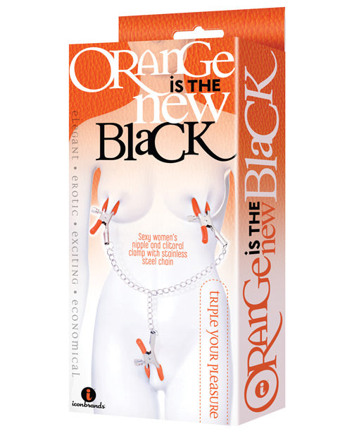 The 9's Orange is the New Black Triple Your Pleasure Clamps &amp; Chain