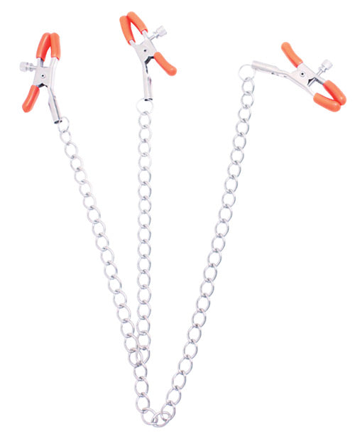 The 9's Orange is the New Black Triple Your Pleasure Clamps &amp; Chain