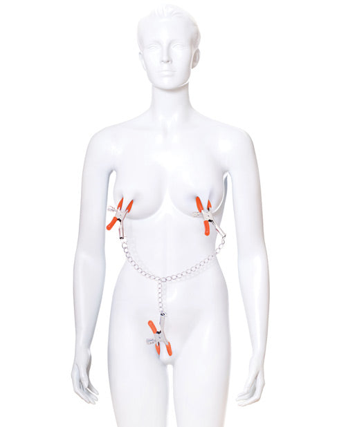 The 9's Orange is the New Black Triple Your Pleasure Clamps &amp; Chain