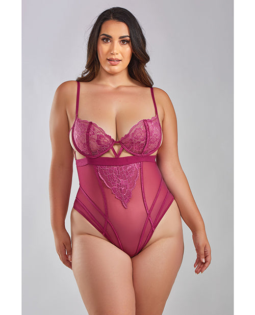 Quinn Cross Dyed Galloon Lace &amp; Mesh Teddy Wine 3X