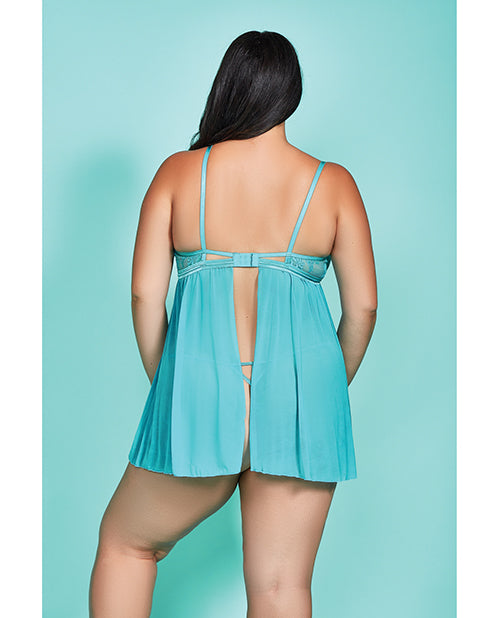 Riley Eyelash Lace Soft Cup Babydoll &amp; Panty Teal 2X