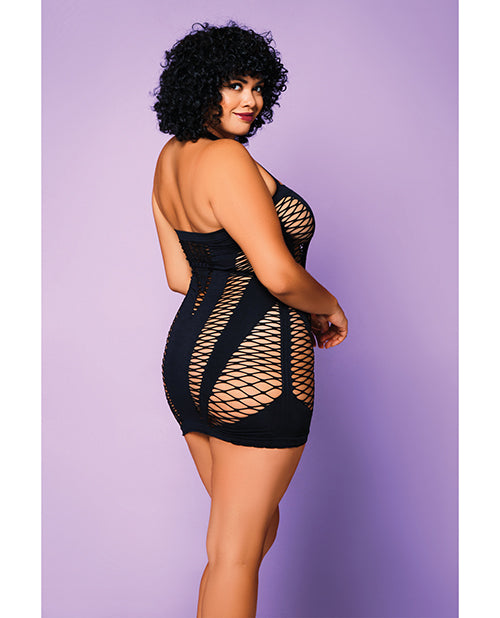 Heart of Chaos Seamless Chemise w/Halter Strap &amp; Vertical V Cut Outs Black QN