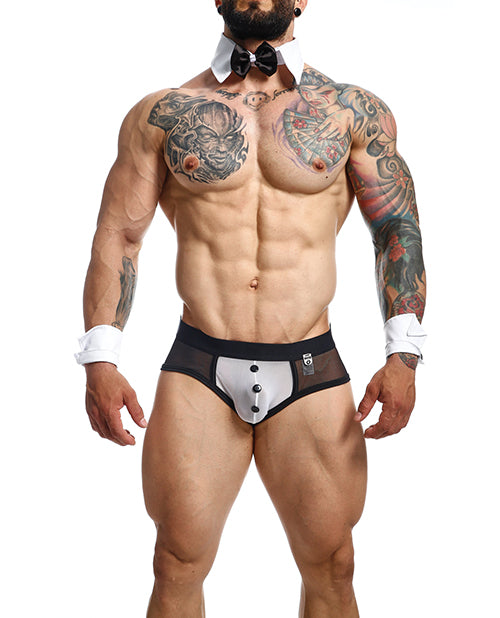 Male Basics MOB Maitre D Brief, Bow &amp; French Cuffs Black/White MD