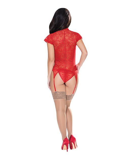Ooh La Lace Cap Sleeve Basque &amp; Tanga Panty Red S/M