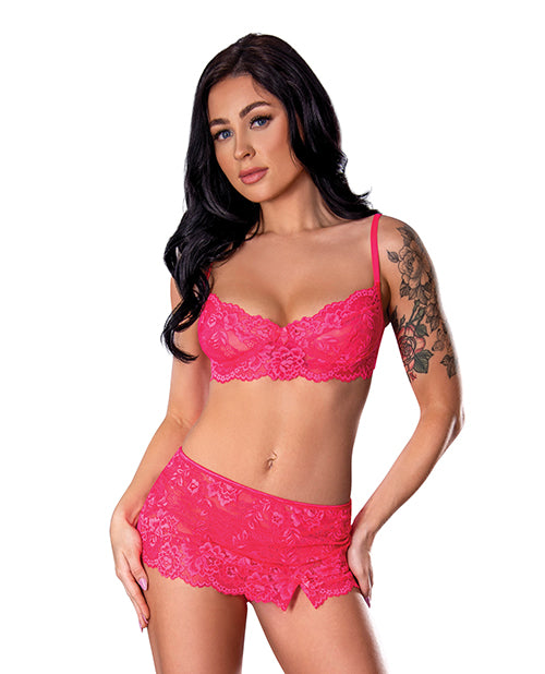 Get It Girl Lace Bra w/Skirt &amp; Thong - Pink S/M