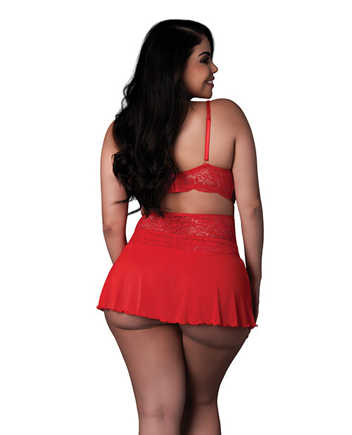 Sugar High Bralette w/Cincher Skirt &amp; Thong 3 pc Set - Red QN