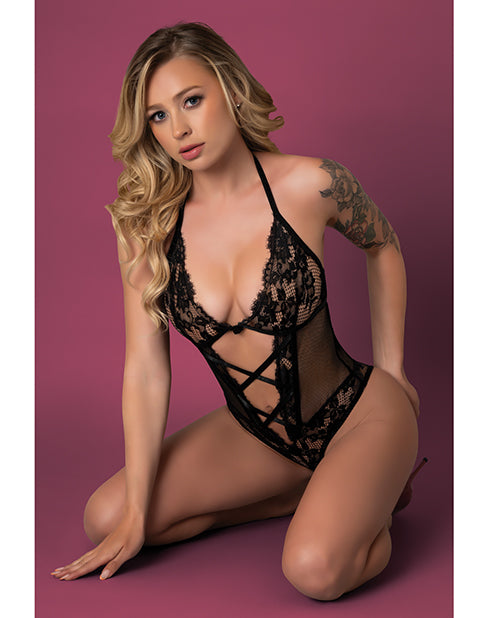 Black Cherry Halter Teddy - Black S/M