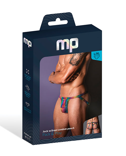 Pack &amp; Play Jock w/Front Condom Pocket - Rainbow L/XL