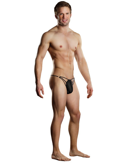 Male Power G-string w/Straps &amp; Rings Black L/XL