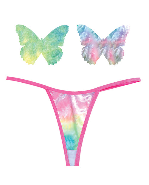 Neva Nude Naughty Knix Rainbow Sherbet Velvet G-String &amp; Pasties - (Color Varies) Multi O/S