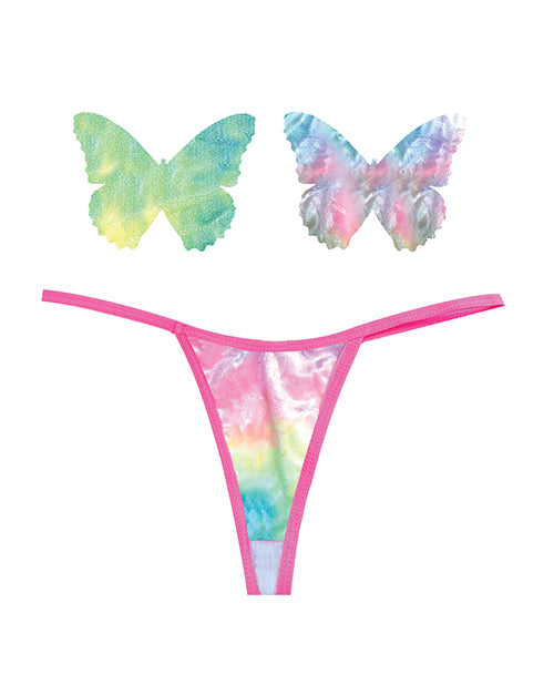 Neva Nude Naughty Knix Rainbow Sherbet Velvet G-String &amp; Pasties - (Color Varies) Multi O/S