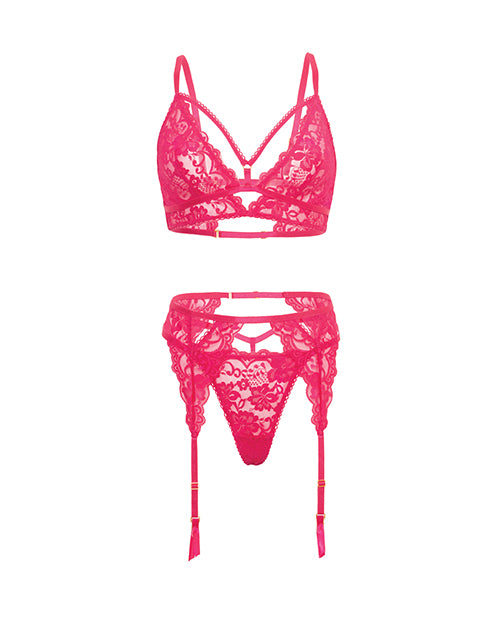 Aphrodite Lace Keyhole Bralette w/Garters &amp; G-String - Raspberry S/M