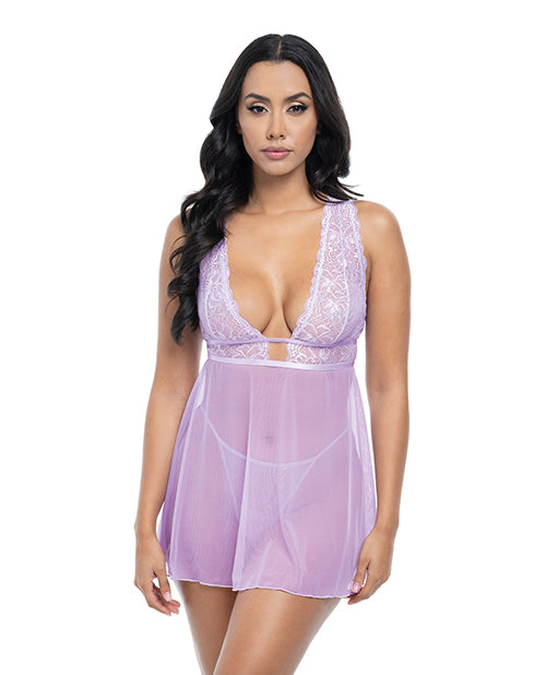 Stassi Lace &amp; Mesh Babydoll w/G-String 2 pc Set - Lavender S/M