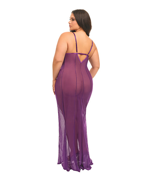 Katana Mesh &amp; Eyelash Lace Gown - Purple 1X/2X