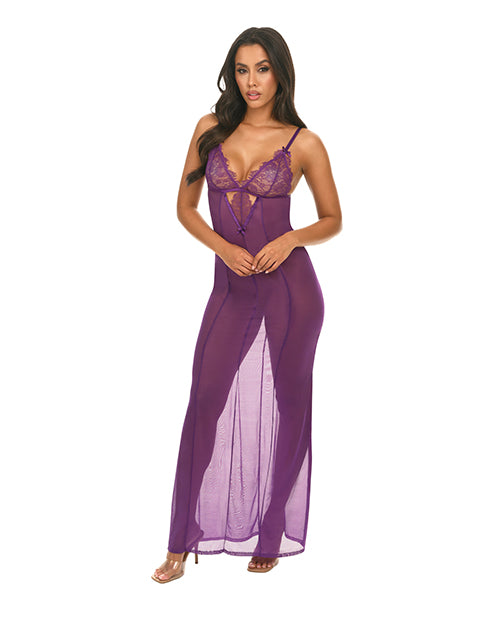 Katana Mesh &amp; Eyelash Lace Gown - Purple L/XL