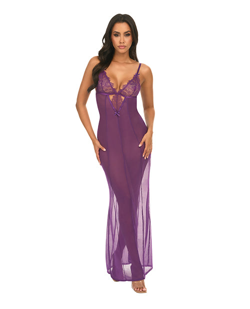 Katana Mesh &amp; Eyelash Lace Gown - Purple S/M