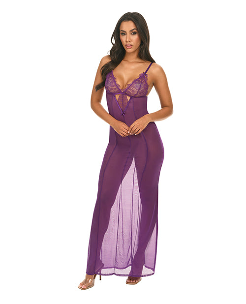 Katana Mesh &amp; Eyelash Lace Gown - Purple S/M