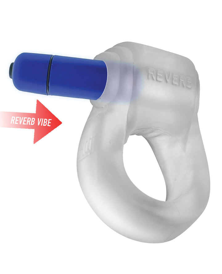 Hunky Junk Revring Cock Ring w/Vibe - Clear w/Blue Vibe
