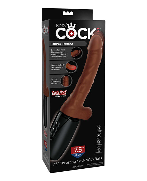King Cock Plus Thrusting, Warming &amp; Vibrating 7.5" Triple Threat Dong - Brown
