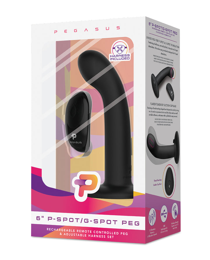 Pegasus 6" Rechargeable P-Spot G-Spot Peg w/Adjustable Harness &amp; Remote Set - Black