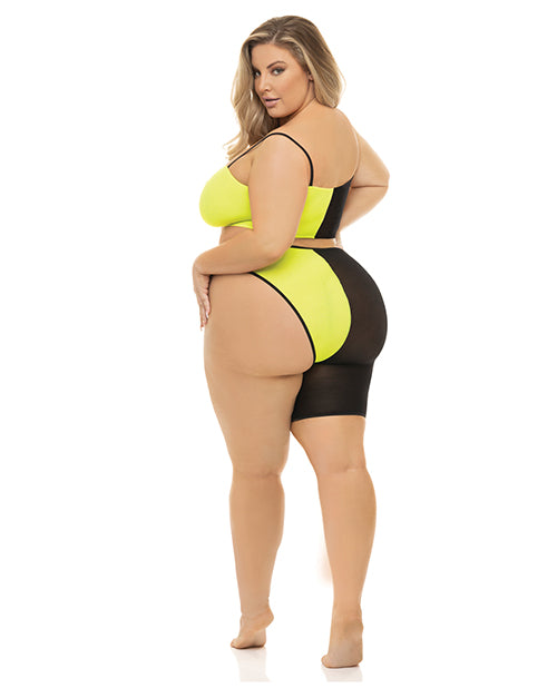 Pink Lipstick Block You Out Bandeau &amp; Bottom Black/Yellow QN