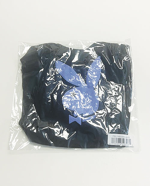 Playboy Scoop Neck Teddy w/Thong Back &amp; Bunny Logo - Black/Lavender XL
