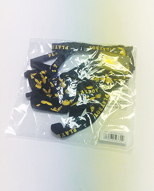 Playboy Gold Foil Mesh &amp; Satin Bralette w/Thong 2 pc Set - Black/Gold 2X