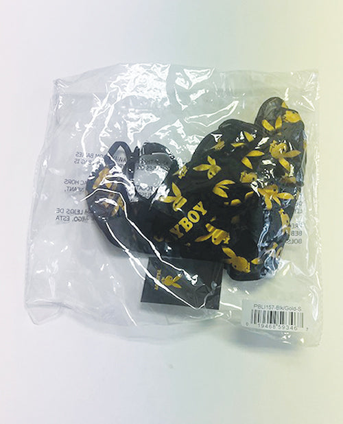 Playboy Bunny Gold Foil Halter Teddy - Black/Gold MD