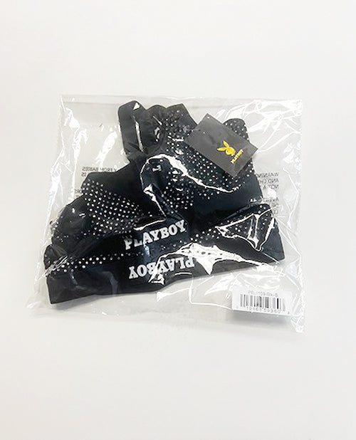 Playboy Disco Fever Rhinestone Bralette w/Thong 2 pc Set - Black XL