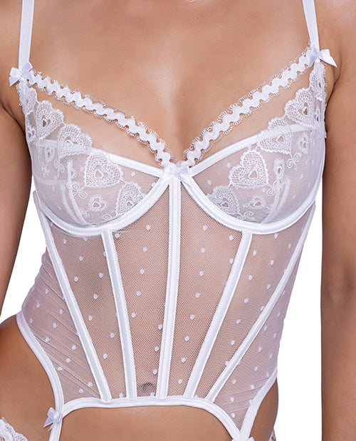 Forever Yours Embroidered Bustier &amp; Thong White XL