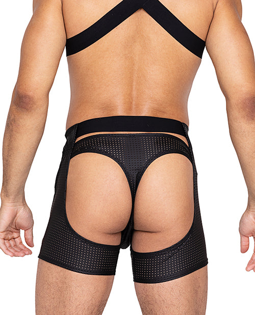 Master Chaps w/Hook &amp; Ring Closure &amp; Rear Cut Out (Thong Not Included) - Black XL