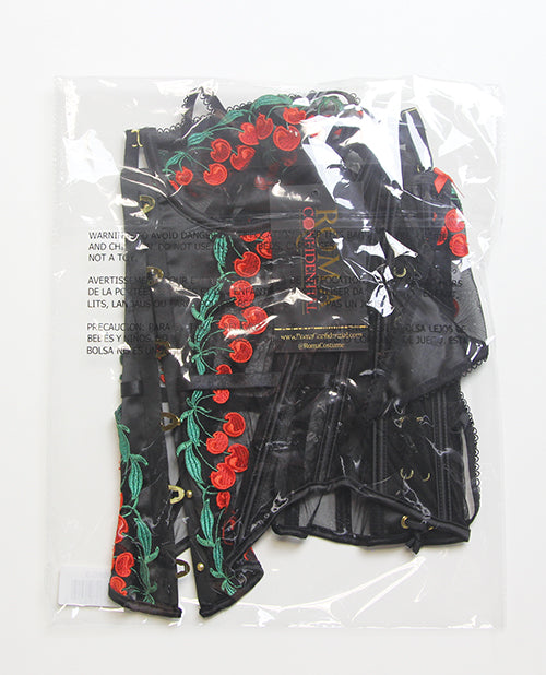 Cherry Delight Embroidered Underwire Corset w/G-String - Black SM