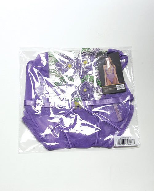 Peony Blossom Embroidered Halter Top Teddy - Lilac MD