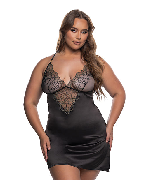 Beaded Belle Metallic Embroidery w/Bead Lace Chemise - Black/Gold 1X