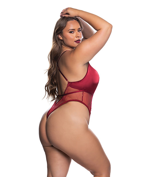 Beaded Belle Metallic Embroidered w/Bead Lace Teddy - Red/Gold 1X