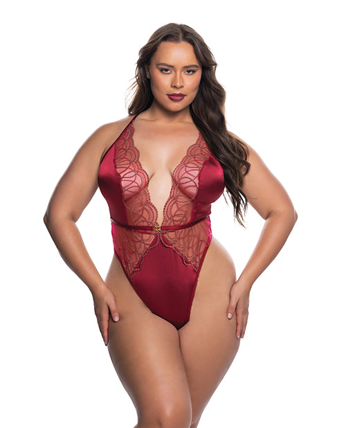 Beaded Belle Metallic Embroidered w/Bead Lace Teddy - Red/Gold 2X