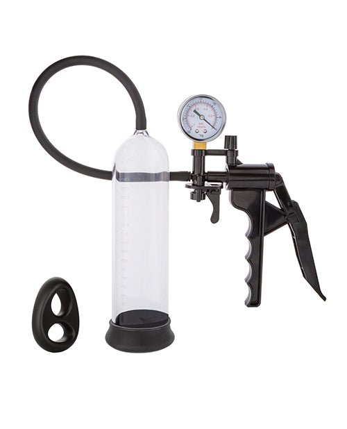 Peak Magnified Gauged Penis Pump System w/Cock &amp; Ball Ring - Black