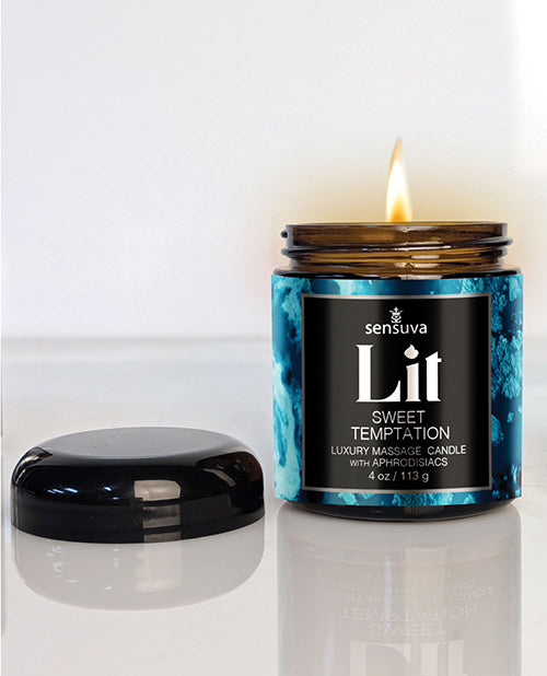 Sensuva Lit Sweet Temptation Luxury Massage Candle - 4 oz Vanilla, Sugar &amp; Sweet Pea