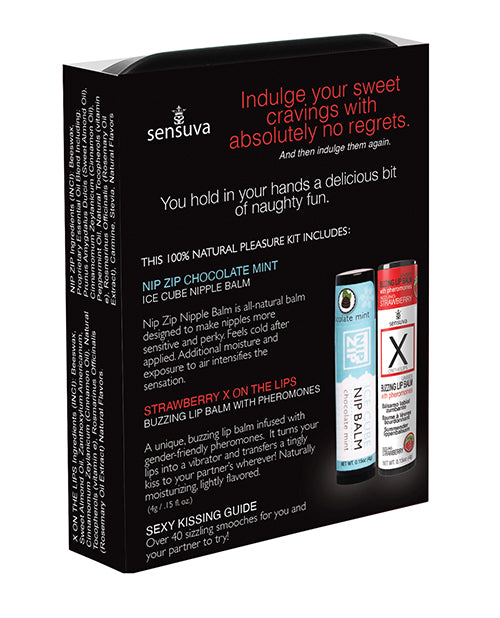 Sensuva Lips &amp; Nips Pleasure Kit - Chocolate Nip Zip + Chocolate Strawberry XBalm + 50 Ways to Kiss Guide